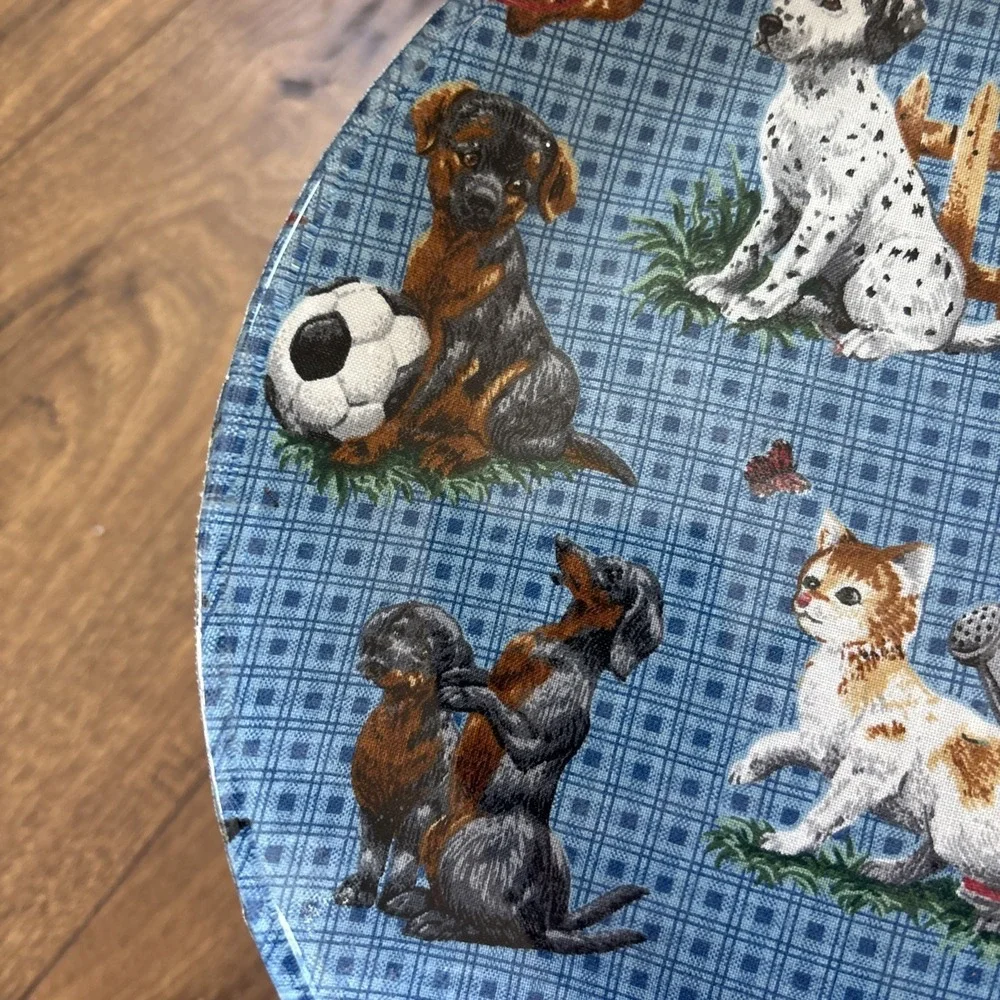 Vintage Decorative Plate Cranston Village VIP Fabric On‎ Glass Puppies Kittens